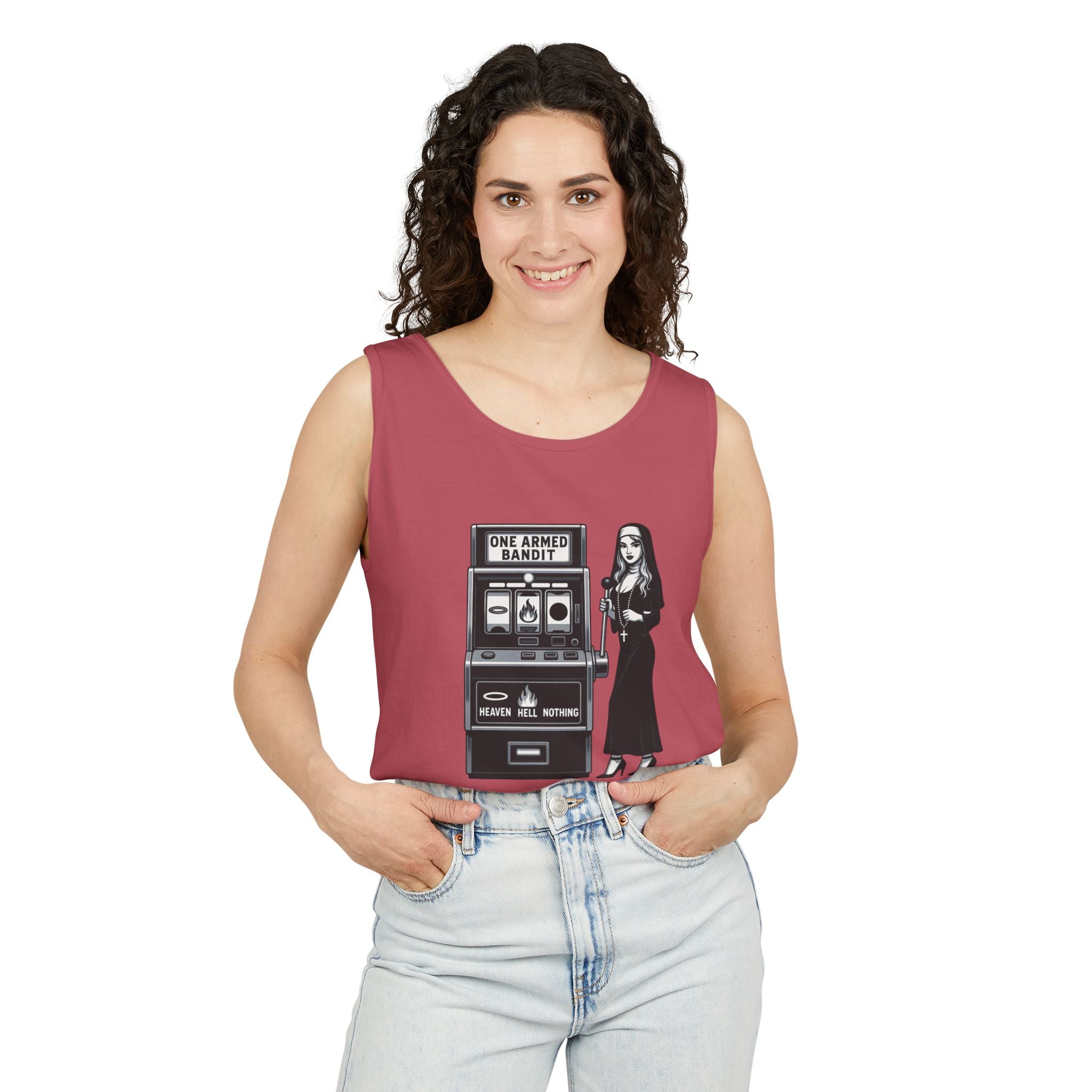 Pascal: One Armed Bandit Nun Tank Top — Retro Philosophy Slot Machine Graphic