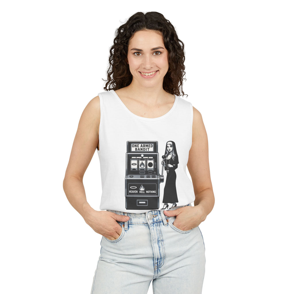 Pascal: One Armed Bandit Nun Tank Top — Retro Philosophy Slot Machine Graphic