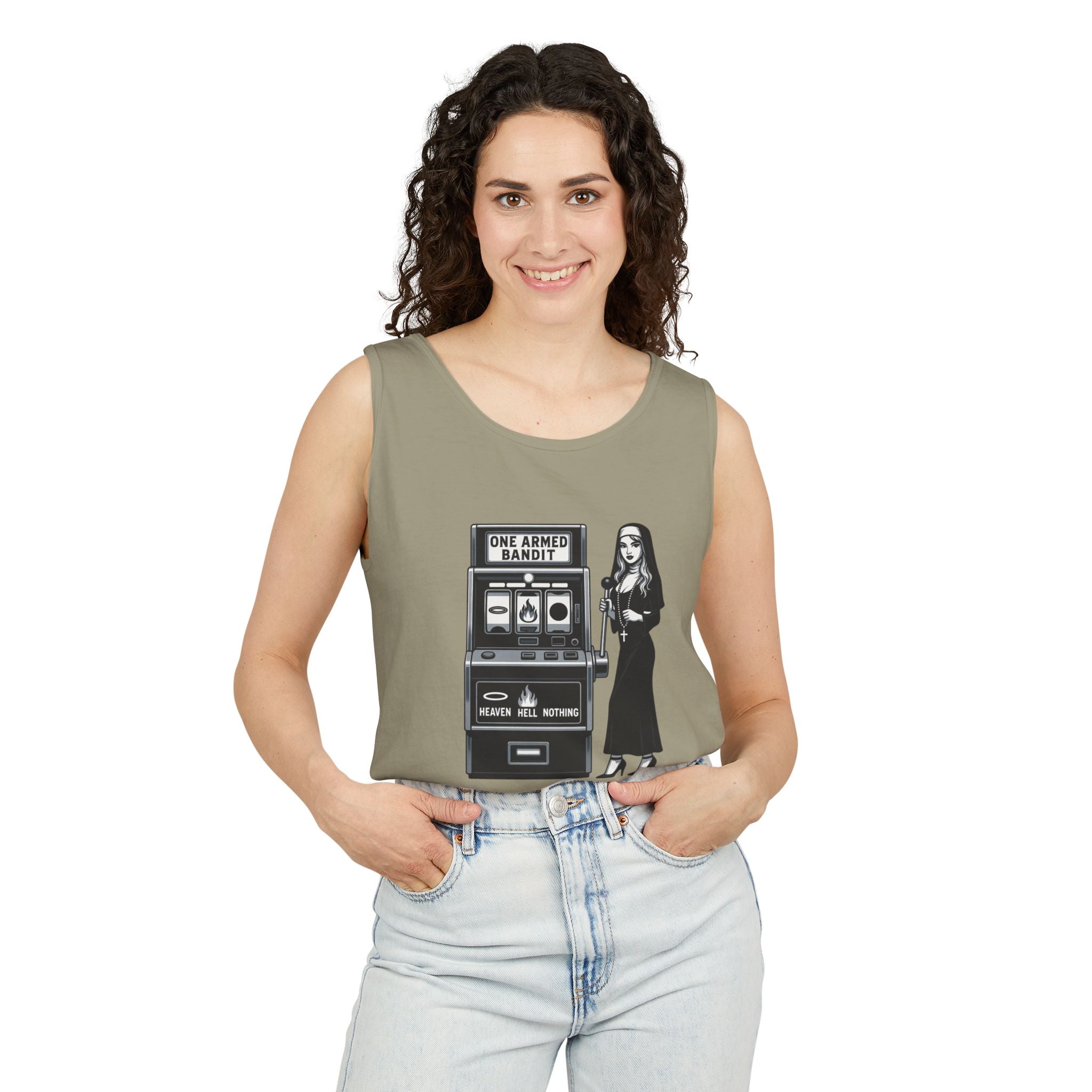 Pascal: One Armed Bandit Nun Tank Top — Retro Philosophy Slot Machine Graphic