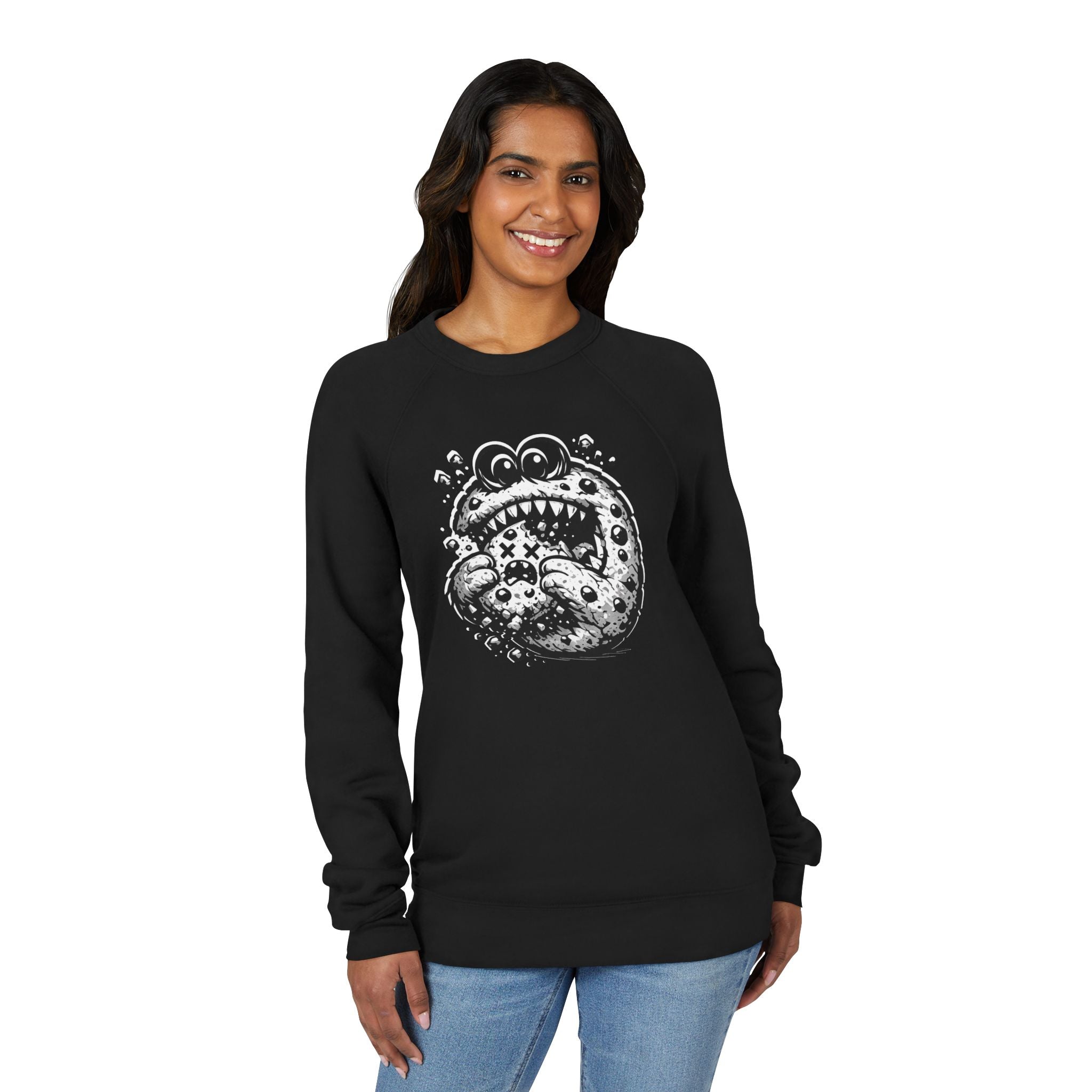 The Cannibal Cookie - Funny Dark Humor Sweatshirt | Edgy Black & White Graphic Crewneck | Streetwear Monster Illustration