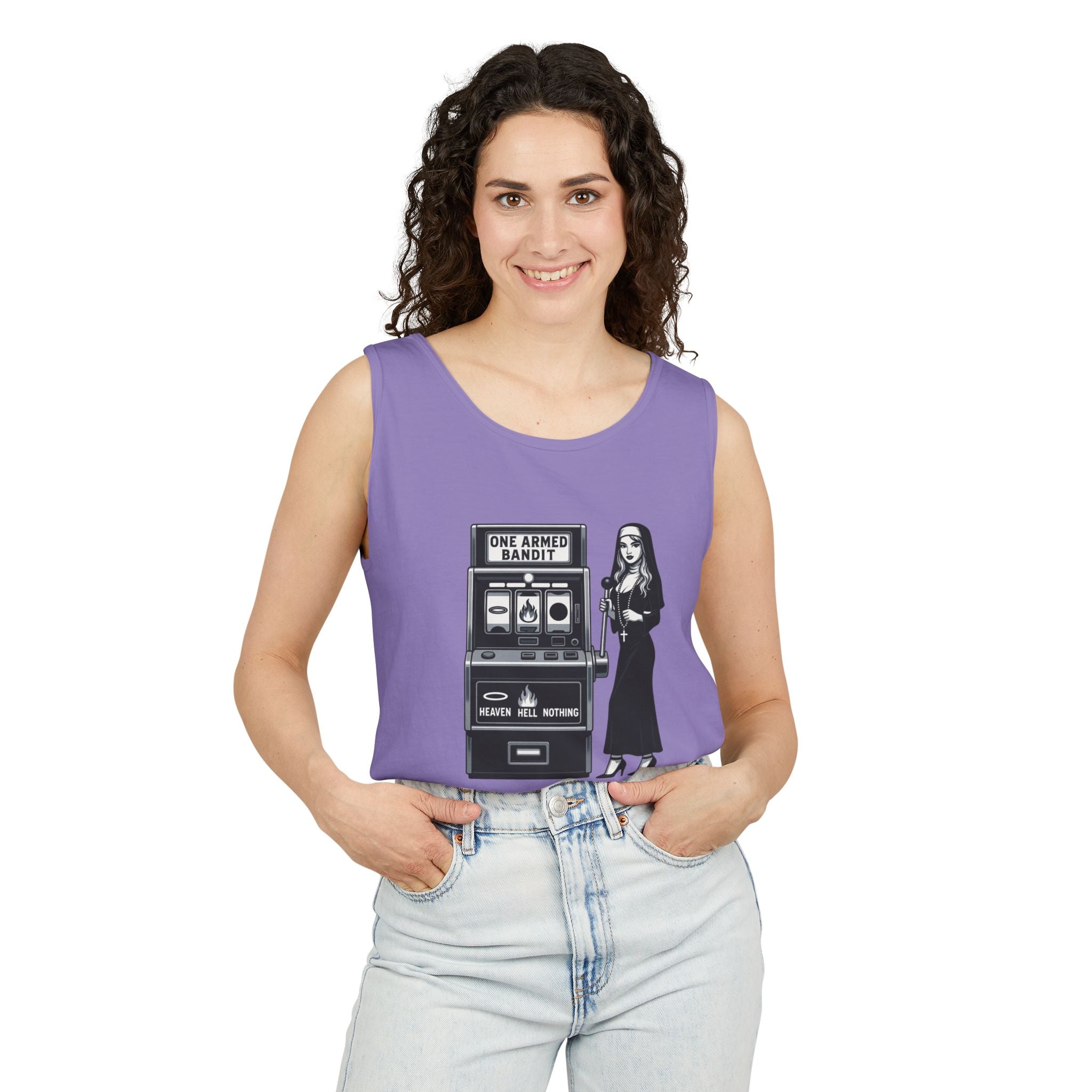 Pascal: One Armed Bandit Nun Tank Top — Retro Philosophy Slot Machine Graphic