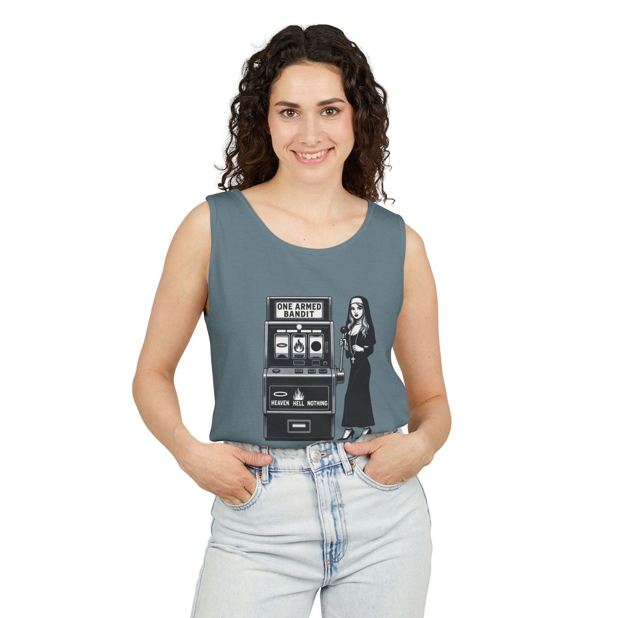 Pascal: One Armed Bandit Nun Tank Top — Retro Philosophy Slot Machine Graphic