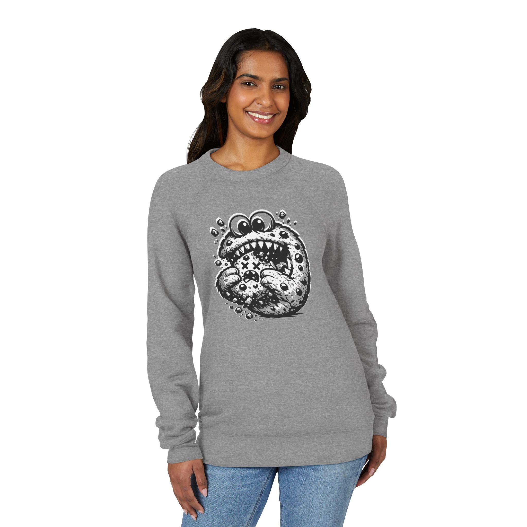 The Cannibal Cookie - Funny Dark Humor Sweatshirt | Edgy Black & White Graphic Crewneck | Streetwear Monster Illustration