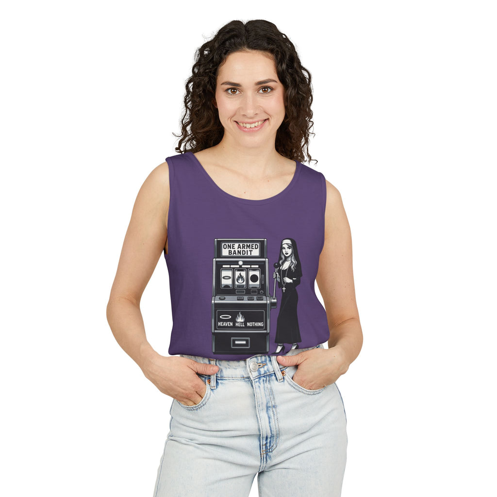 Pascal: One Armed Bandit Nun Tank Top — Retro Philosophy Slot Machine Graphic