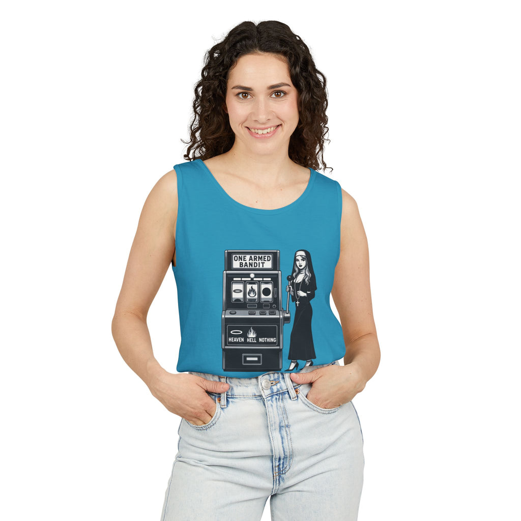 Pascal: One Armed Bandit Nun Tank Top — Retro Philosophy Slot Machine Graphic