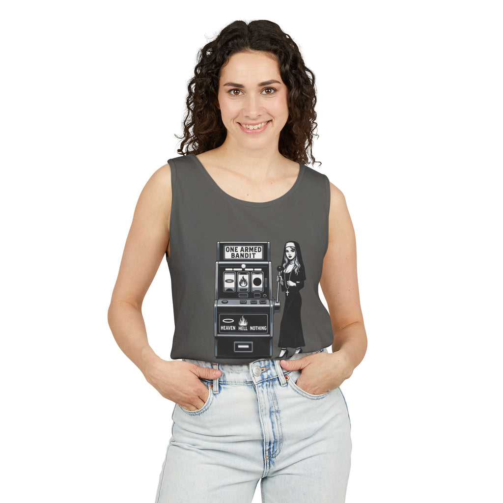 Pascal: One Armed Bandit Nun Tank Top — Retro Philosophy Slot Machine Graphic
